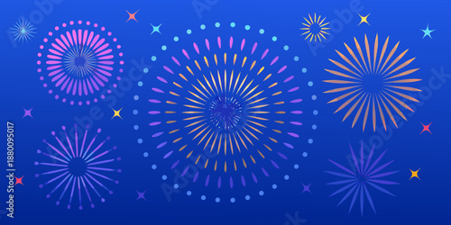 A vibrant display of colorful fireworks on a dark blue background
