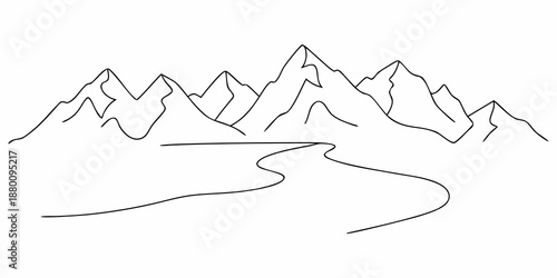a line drawing of a winding road and mountain range