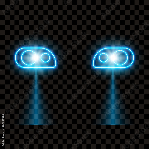 Car headlights, night light effect, vector illustration.