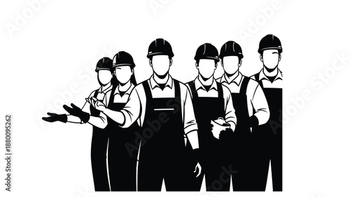 a group of workers wearing uniforms and hats standing together