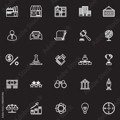Franchise line icons on black background