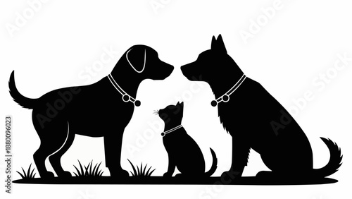 Three Silhouetted Animals Together Outdoors.