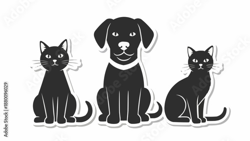 Three Silhouettes of Black Cats and a Dog.