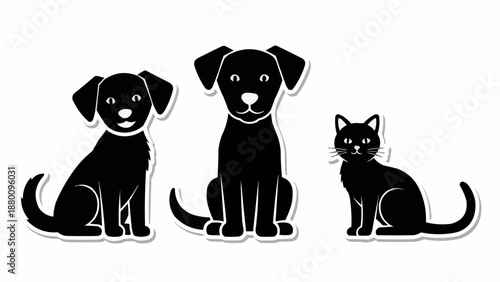 Three Silhouettes of Dogs and a Cat Illustration.