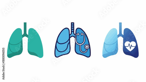 Three stylized human lungs with medical symbols.