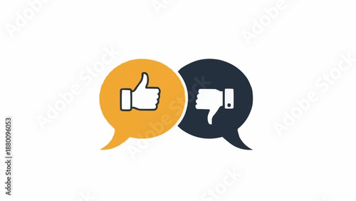 Thumbs up and thumbs down icons in speech bubbles.