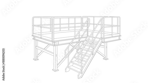a detailed drawing of a metal scaffolding structure with a ladder