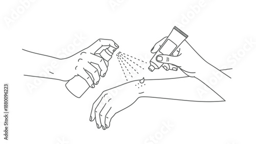 a hand applying spray to another person's arm high quality