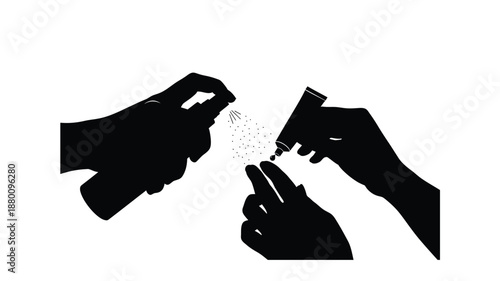 Silhouette of hands spraying and snorting a substance high quality professional
