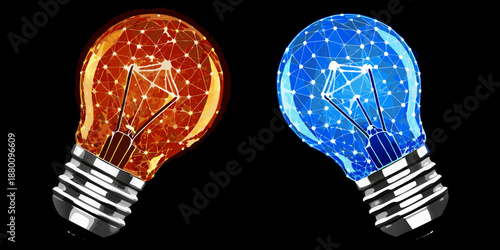 Dual light bulbs representing contrasting ideas innovation and technological concepts