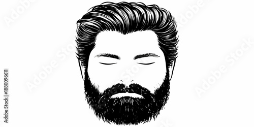 A detailed illustration of a man s face with a full beard and styled hair