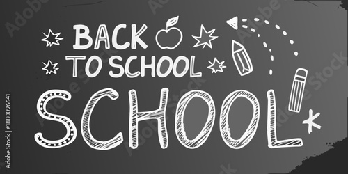 Back to school chalkboard illustration with apple pencil and stars design