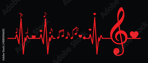 Music Heartbeat Pulse EKG Line with Treble Clef and Notes