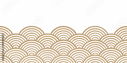 A seamless geometric pattern of repeating golden waves on a white background