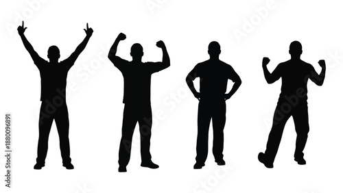 Silhouettes of people in various celebratory and powerful poses showcasing different gestures
