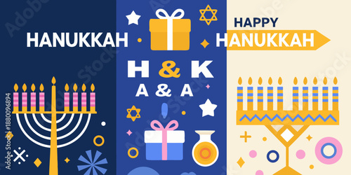 Festive hanukkah illustration with menorah gifts and celebratory decorations
