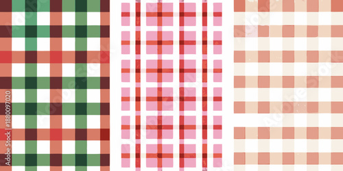 A vibrant collection of checkered patterns in red green and peach tones