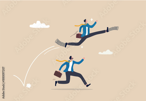 Go to Page
|Prev1234567Next
Competitive advantage to win business competition, success strategy, innovation, work efficiency or career promotion, effort or skill concept, businessman with spring shoes