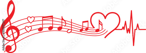 Musical heartbeat with red heart and musical notes, representing love for music