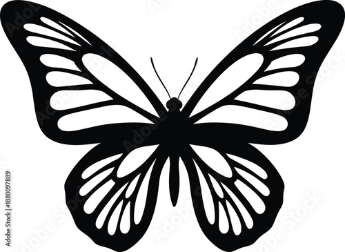 Black and White Silhouette of a Butterfly with Intricate Wing Patterns