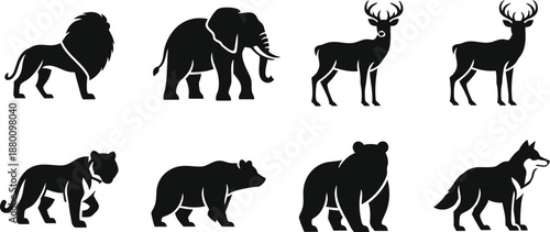 Collection of Black Animal Silhouettes on White Background