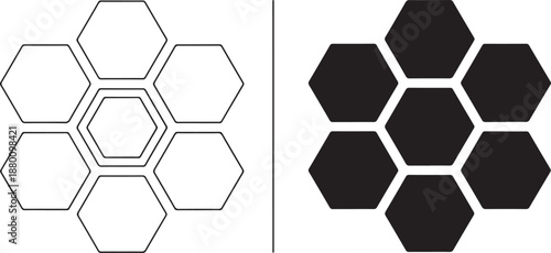 Abstract Hexagonal Patterns: White Outlines vs. Solid Black Shapes
