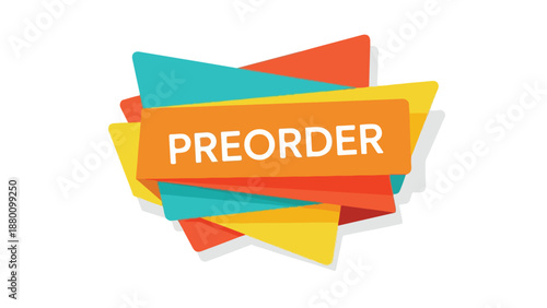 Colorful abstract graphic with a preorder banner on a white background.