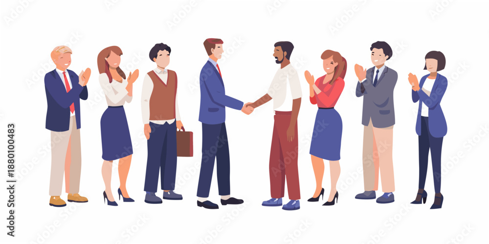 Fototapeta premium Diverse group of professionals clapping and shaking hands in a business setting