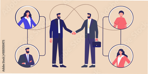 Business partnership and networking illustrated with people in connecting circles
