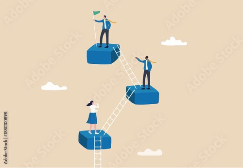 Career level, job position or company hierarchy, challenge to improve or career development, step to achieve goal or growth, ladder of success concept, people employee climb ladder to next level.