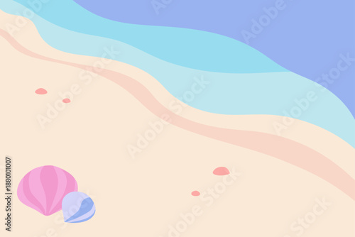 Pastel Beach Shore With Gentle Waves And Shells