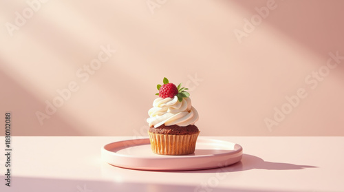 Minimalist Dessert Composition Soft Pastel Background Glossy Textures Natural Light.