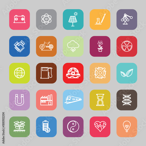 Renewable energy line flat icons