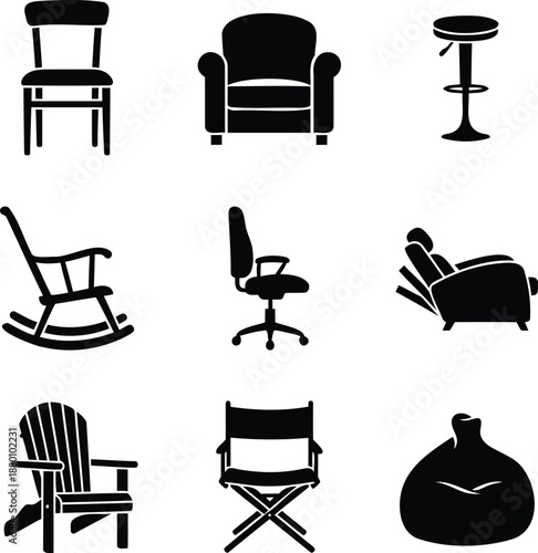 Different types of chairs and furniture silhouettes