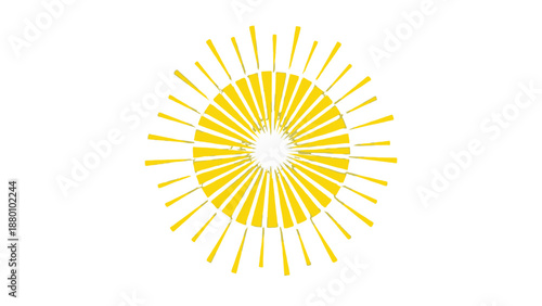 Yellow sunburst icon with radial lines and central circle on white background.