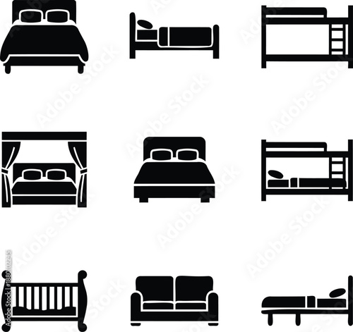 Collection of different types of bed and sofa icons