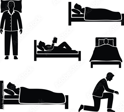 Person sleeping and waking up routine illustrated