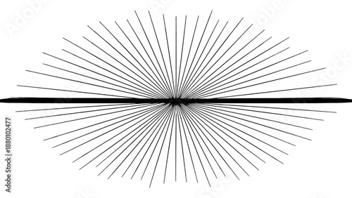 Black and white abstract radial pattern with diverging lines.