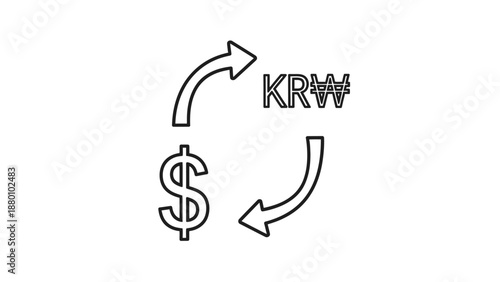 Currency exchange cycle between US dollar and South Korean won.