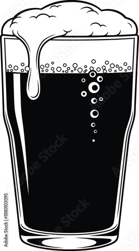 Monochromatic Pint Glass Dark Beer Stout Illustration Vector Graphic