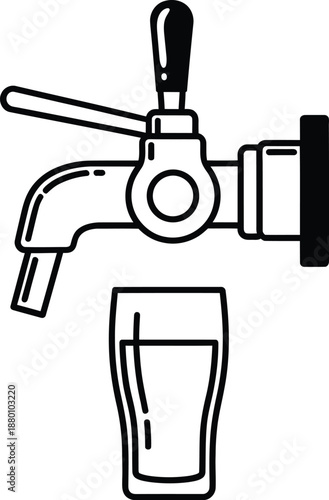 Draft Beer Tap and Pint Glass Icon Illustration Vector Graphic