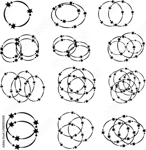 Set of Celestial Circle Frames with Stars and Magic Swirl Elements