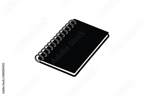 Minimal spiral notebook icon black silhouette education design vector