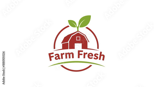 Farm Fresh logo design featuring a barn and green leaves in a circular emblem.