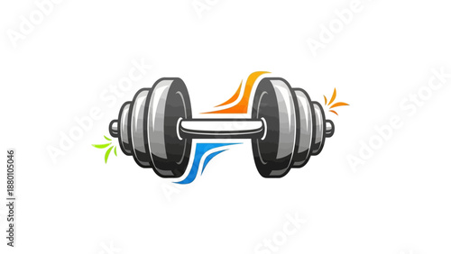 Dynamic dumbbell vector logo symbolizing strength and energy for fitness branding.