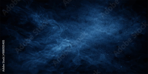 Dark blue smoke and abstract motion clouds create a dark textured background of lightning storms and night sky over the sea