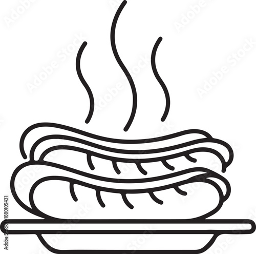 Steaming hot savory sausages served on a plate, a delicious fast food illustration perfect for menu designs and culinary concepts