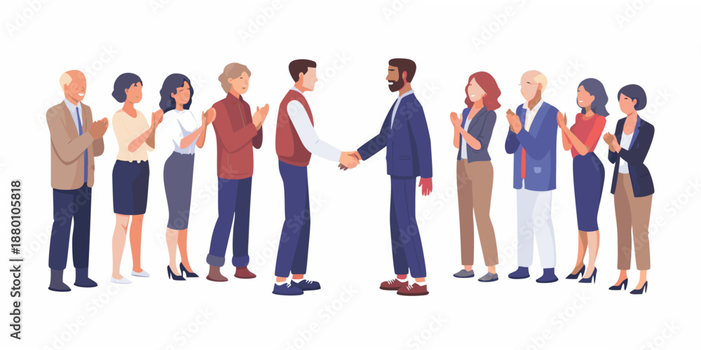 Obraz premium A diverse group of professionals applauding a handshake signifying a successful agreement