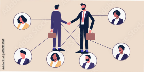 Business networking illustration depicting connections between people and potential partnerships