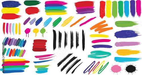 Colorful Brushstrokes: An artistic display of diverse, vibrant brushstrokes. A dynamic composition perfect for creative projects and expressive designs.
